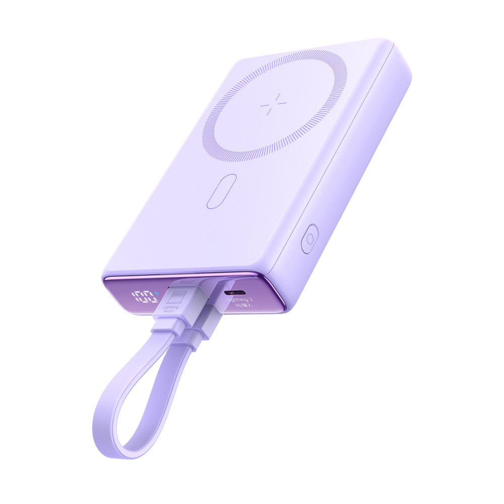 Powerbank Magnetic 10000mah 20W com suporte + cabo de relâmpago - USB-C roxo