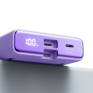 Powerbank Magnetic 10000mah 20W com suporte + cabo de relâmpago - USB-C roxo