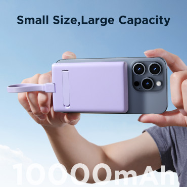 PowerBank Magnetic 10000MAH 20W jalustalla + salamankaapeli - USB-C violetti