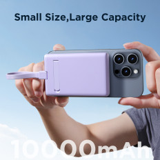 PowerBank Magnetic 10000MAH 20W jalustalla + salamankaapeli - USB-C violetti