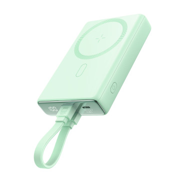 PowerBank magnētiskais 10000mAh 20W ar Statīvu + zibens kabeli - USB-C zaļš