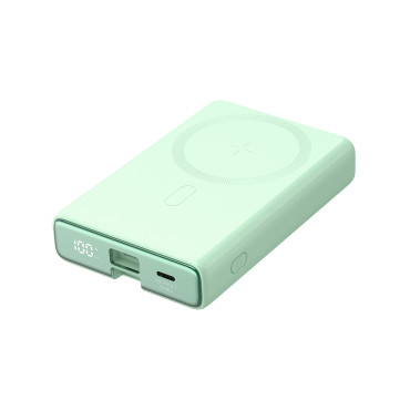 Powerbank Magnetic 10000MAH 20W med stand + blixtkabel - USB-C grön