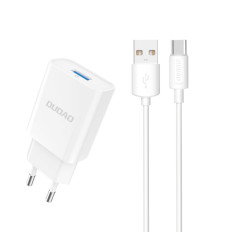 Cargador de red USB-A 2.1A 10W con cable USB-A - USB-C blanco