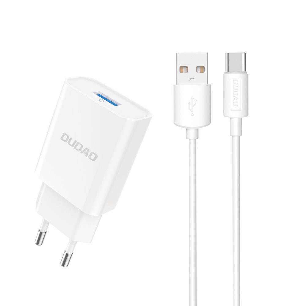 Caricabatterie di rete USB-A 2.1A 10W con cavo USB-A - USB-C Bianco