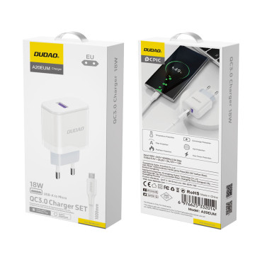 USB-A nettverkslader med USB-A-kabel - MicroUSB White