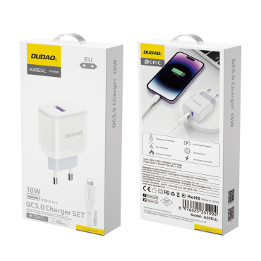 USB-A-nätverksladdare med en kabel för iPhone USB-A - Lightning White