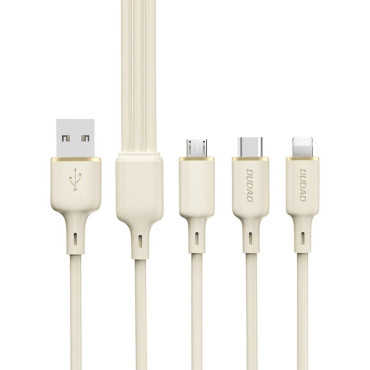 3IN1 καλώδιο SR USB-A ενισχυμένο καλώδιο - USB-C / Lightning / Microug 66W 1.2m μπεζ