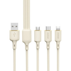 3In1 Cable SR USB-A pastiprināts vads - USB-C / Lightning / Microusb 66w 1.2m smilškrāsas