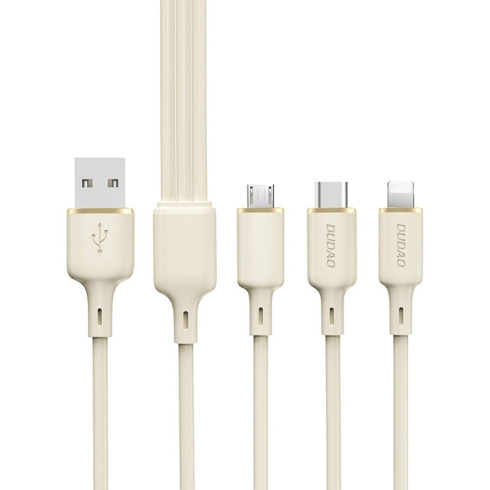 3in1 kábel SR USB-A megerősített huzal - USB-C / villám / MicroUSB 66W 1.2m bézs