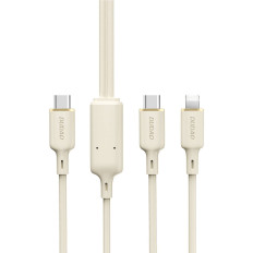 2in1 καλώδιο SR USB-C ενισχυμένο καλώδιο - USB-C / Lightning 100W 1.2m μπεζ