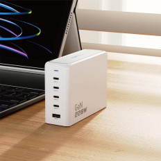 Tinklo krautuvas GAN 1X USB-A 4X USB-C PD 228W su kabeliu 1.5m Balta