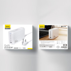 Omrežni nakladalnik GAN 1X USB-A 4X USB-C PD 228W s kablom 1.5m Bela