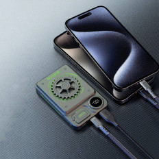 Tyylikäs PowerBank 10000mAh 22.5w USB-A / USB-C, jossa harmaa näyttö