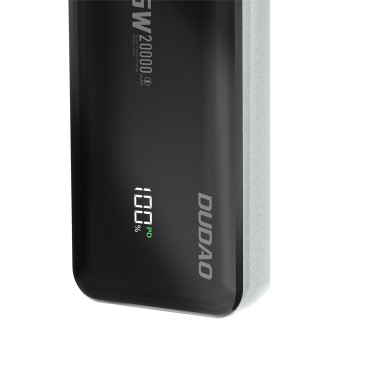 POWERBANK 20000MAH 65W 1X USB-C 2X USB-A su ekranu juoda