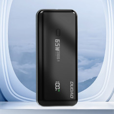 POWERBANK 20000MAH 65W 1X USB-C 2X USB-A su ekranu juoda