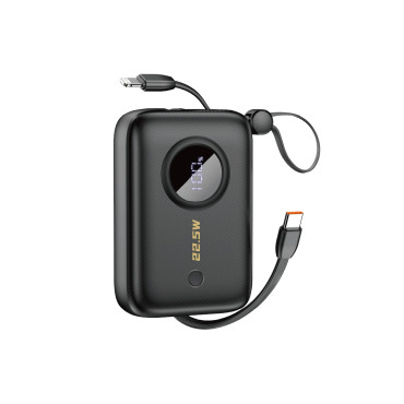 PowerBank 10000mAh ar USB-C / Zibens kabeļi melni