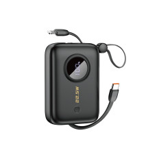 PowerBank 10000mAh ar USB-C / Zibens kabeļi melni