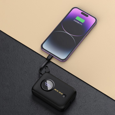PowerBank 10000mAh ar USB-C / Zibens kabeļi melni
