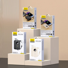 Powerbank 10000mAh met USB-C / Linksning-kabels zwart