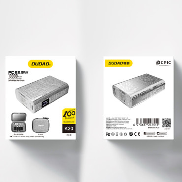 Stilīgs PowerBank 10000mAh USB-A / USB-C 22.5W Sudrabs