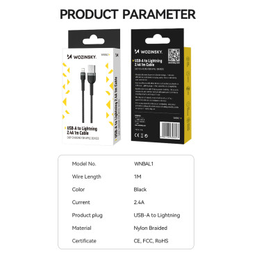 Fio de cabo para iPhone em USB-A Shelter - Relâmpago 2.4A 1m Preto