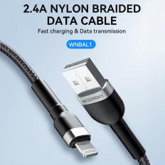 Kaapelijohto iPhonelle USB-suojassa - salama 2.4a 1m musta