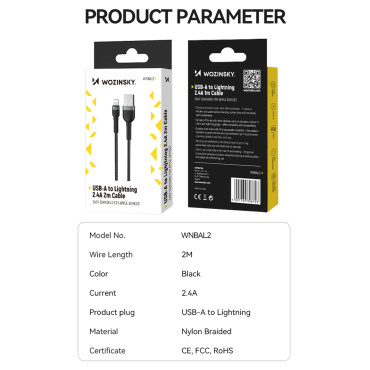 Cavo per iPhone in USB-A Shelter - Lightning 2.4a 2m Nero