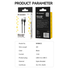 Cable de cable en ranura USB-A - USB-C 2.4A 1M negro