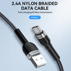 Kabelkabel i USB-A-kortplats - USB-C 2.4A 1M Svart