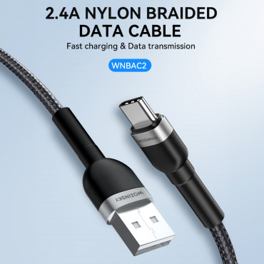 Kabeļu kabelis USB-patversmē - USB-C 2.4A 2m melns