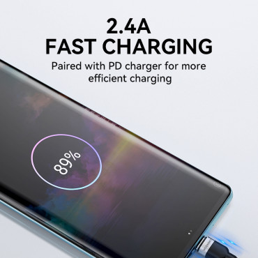 Kabeļu kabelis USB-patversmē - USB-C 2.4A 2m melns