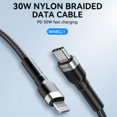 Kabeltråd for iPhone USB-C - Lightning PD 30W 1M Svart