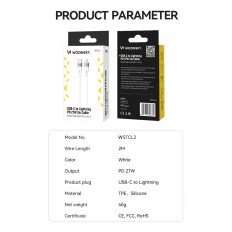 Kabeltråd for iPhone USB-C - Lightning PD 27W 2M White