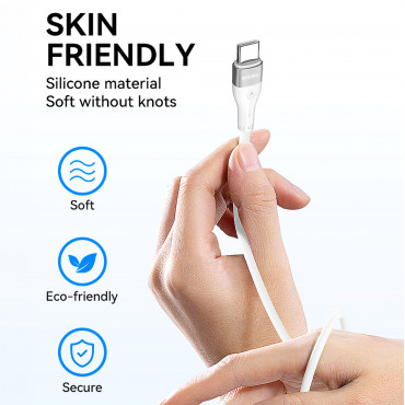 Odolný elastický kábel USB-C kábel - USB-C PD 65W 2M Biela