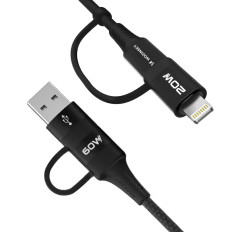4In1 Universal Cable 2x USB-C 1X USB-A 1X Lightning 60W 1M Svart