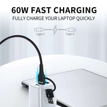 4In1 Universal Cable 2x USB-C 1X USB-A 1X Lightning 60W 1M Svart