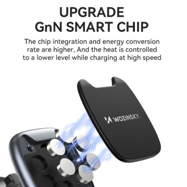 Μαγνητική κάτοχος τηλεφώνου σε έναν καρόνο αέρα σε ένα μαύρο αυτοκίνητο