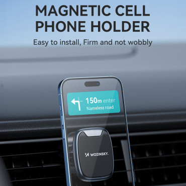 Μαγνητική κάτοχος τηλεφώνου σε έναν καρόνο αέρα σε ένα μαύρο αυτοκίνητο