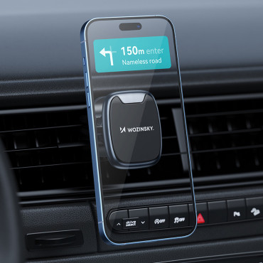 Suporte de telefone magnético em um ar quadriculado em um preto preto