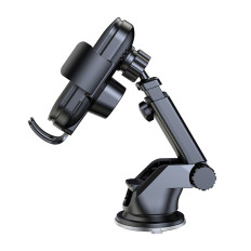 Poignée de téléphone avec une chargeuse d'induction de 15W sur un tableau de bord de voiture noir