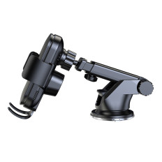 Poignée de téléphone avec une chargeuse d'induction de 15W sur un tableau de bord de voiture noir