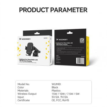 Poignée de téléphone avec une chargeuse d'induction de 15W sur un tableau de bord de voiture noir