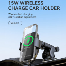 Telefonhandtag med en 15W induktionslastare på en svart bil instrumentbräda