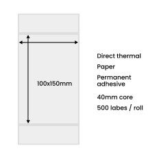 Adresse étiquettes pour les colis pour imprimante thermique 100x150mm rouleau 500pcs blanc