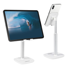 Ficar com suporte de telefone ou tablet com ajuste preto e prateado de altura