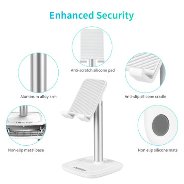 Stand with phone stand or tablet with black and silver height adjustment