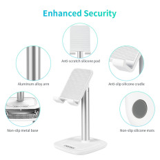 Stand with phone stand or tablet with black and silver height adjustment