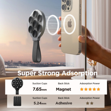 A brilliant magnetic phone holder with black suction cups