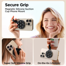 A brilliant magnetic phone holder with black suction cups