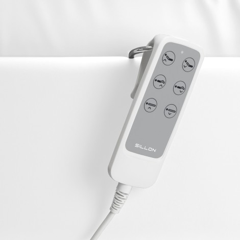 Electric cosmetic chair SILLON Lux 273b 3 motors white — close-up of the controls
